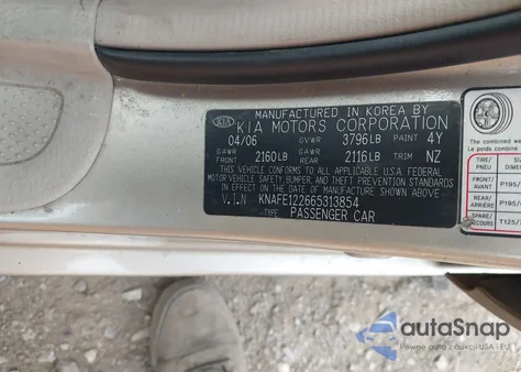 2006 Kia Spectra Ex/Lx/Sx from USA, damaged, VIN KNAFE122665313854